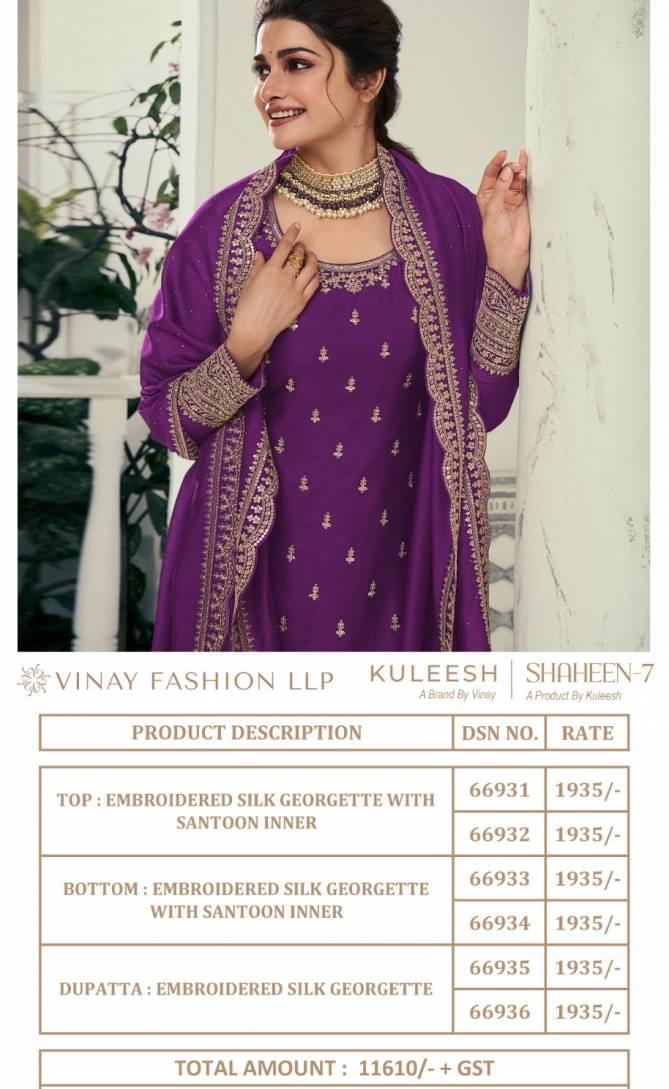 Kaseesh Shaheen Vol 7 By Vinay Georgette Embroidery Designer Salwar Suits Wholesale Online
